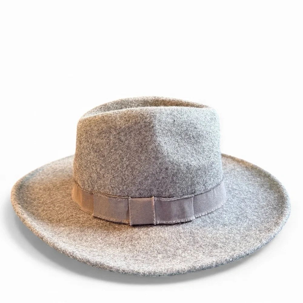Bass 100% Wool Medium Gray Fedora Hat Wide Brim One Size Classic Unisex